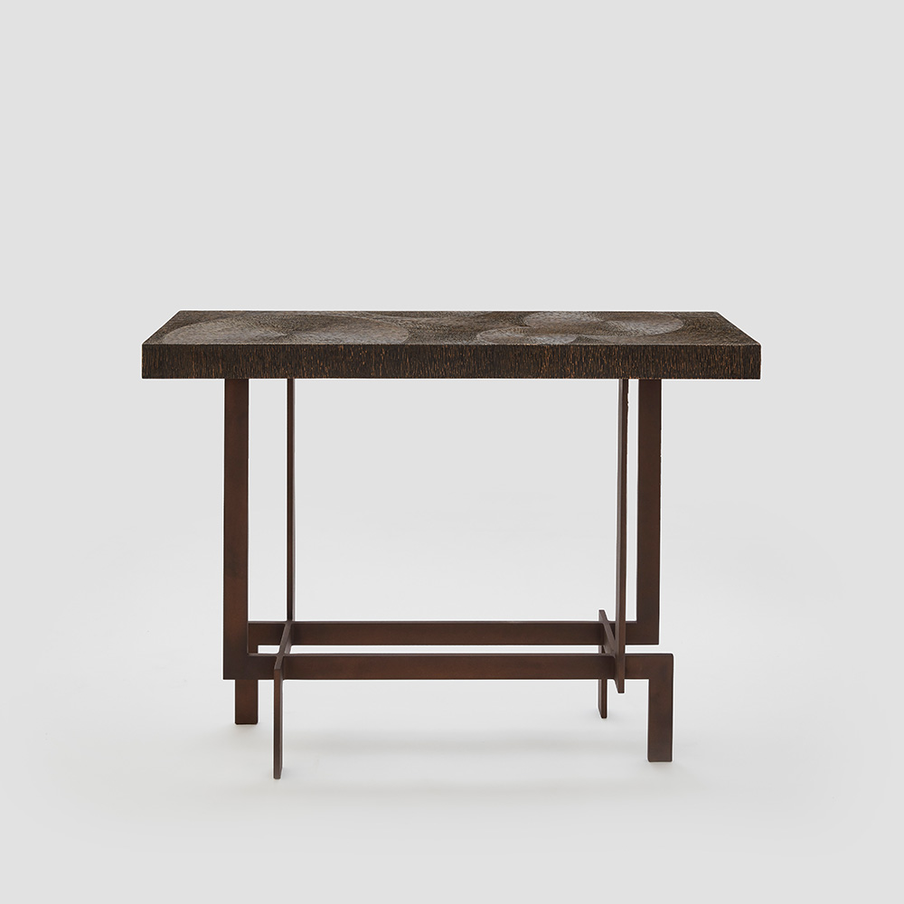 Kante Console Table, Adzed Beech, Bronzed Metal Base