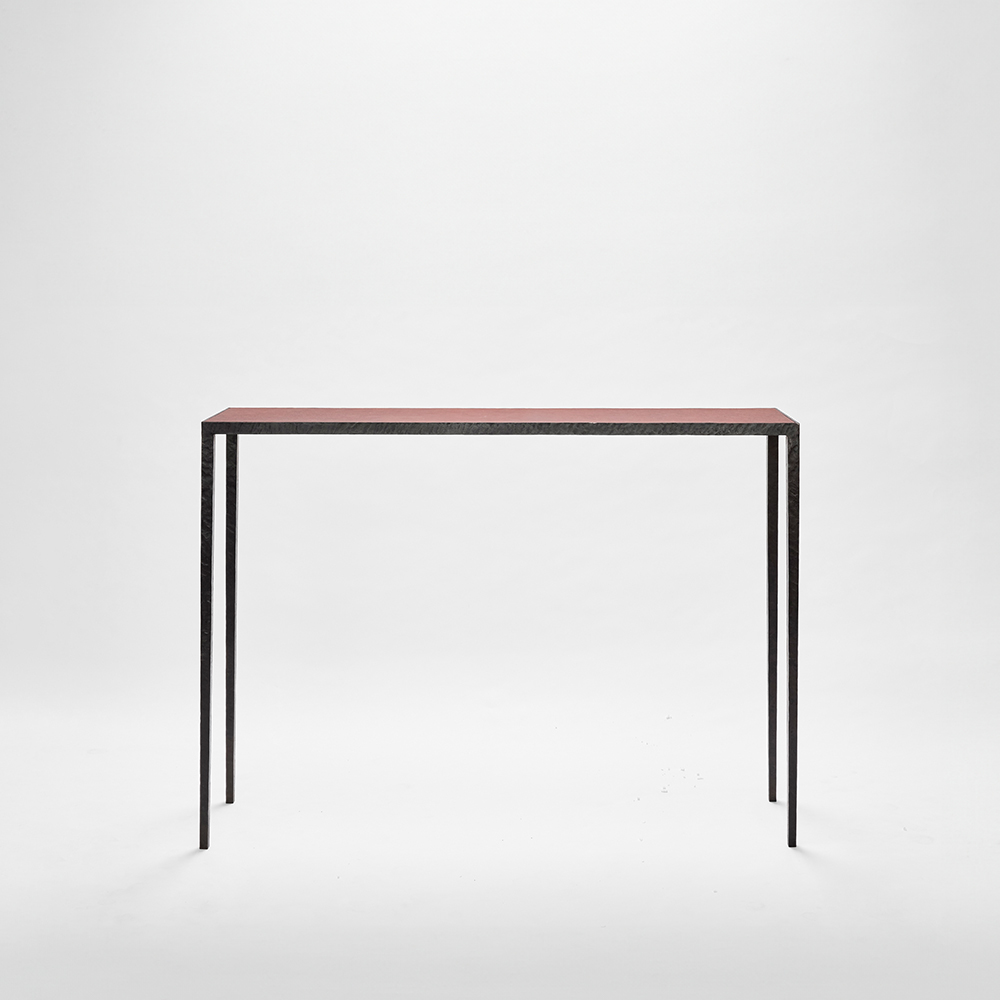 Frank Console Table, Leather, Hammered Steel