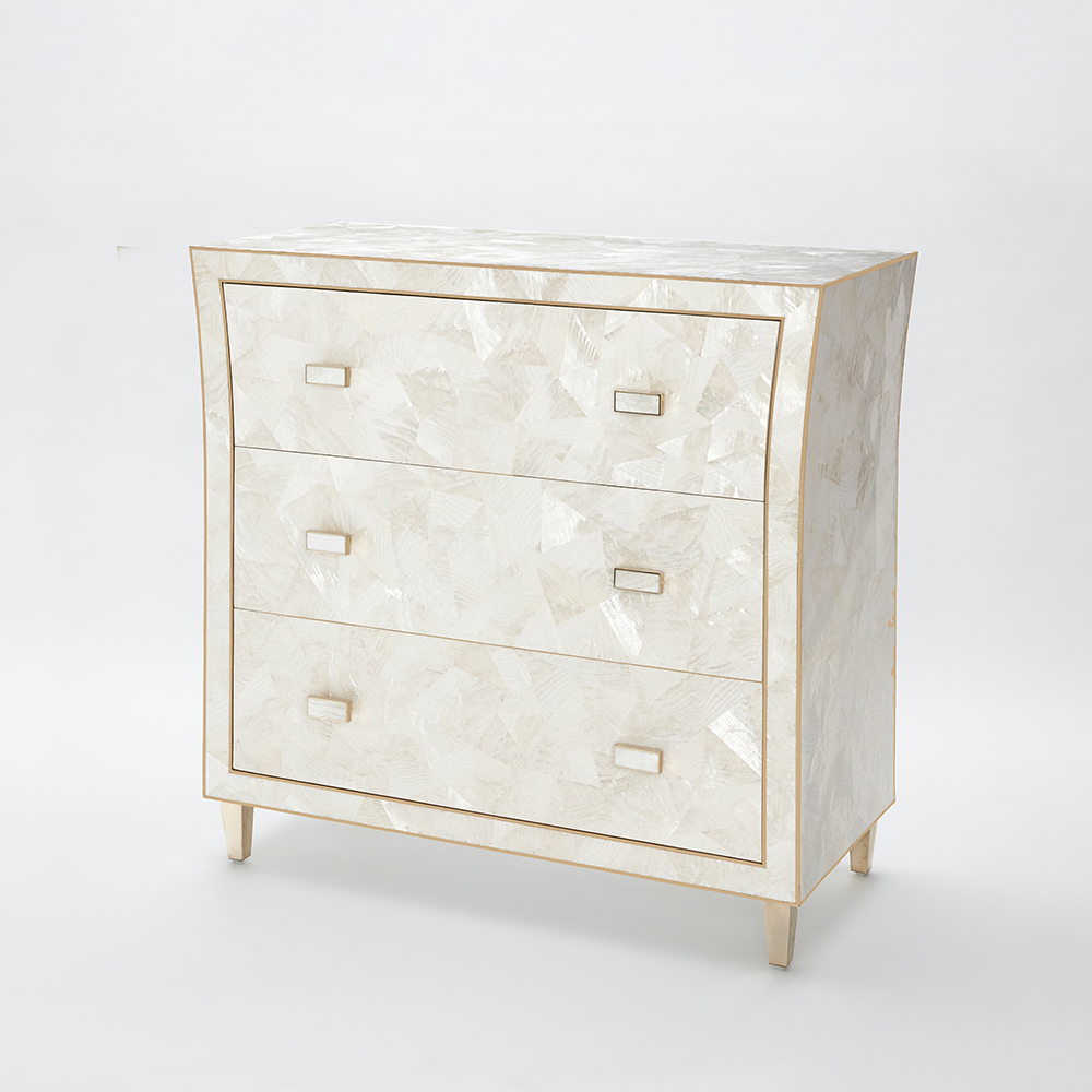 Chest of Drawers, White Kabebe Shell, Brass