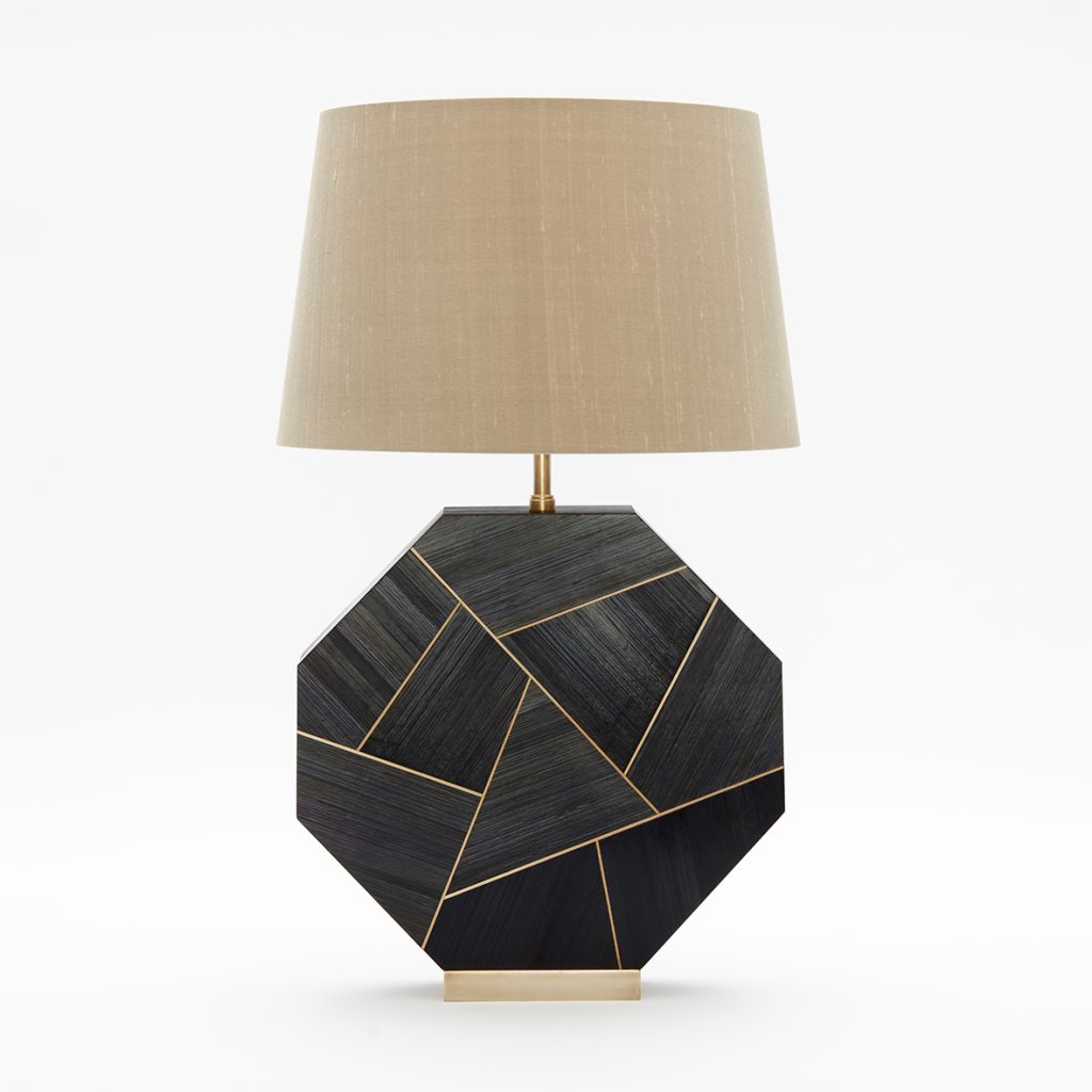 Minako Table Lamp, Black & Gold Straw 
