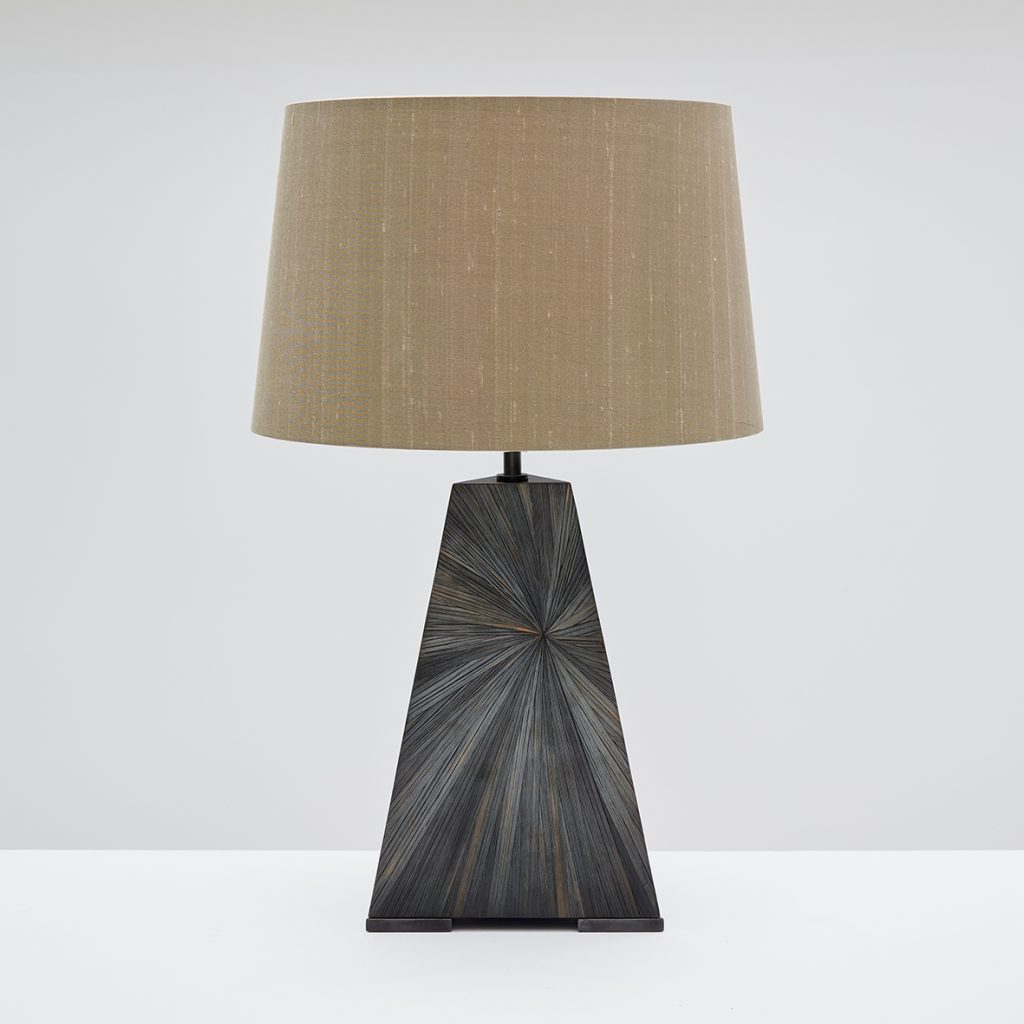 Pyramid lamp in ebony straw marquetry