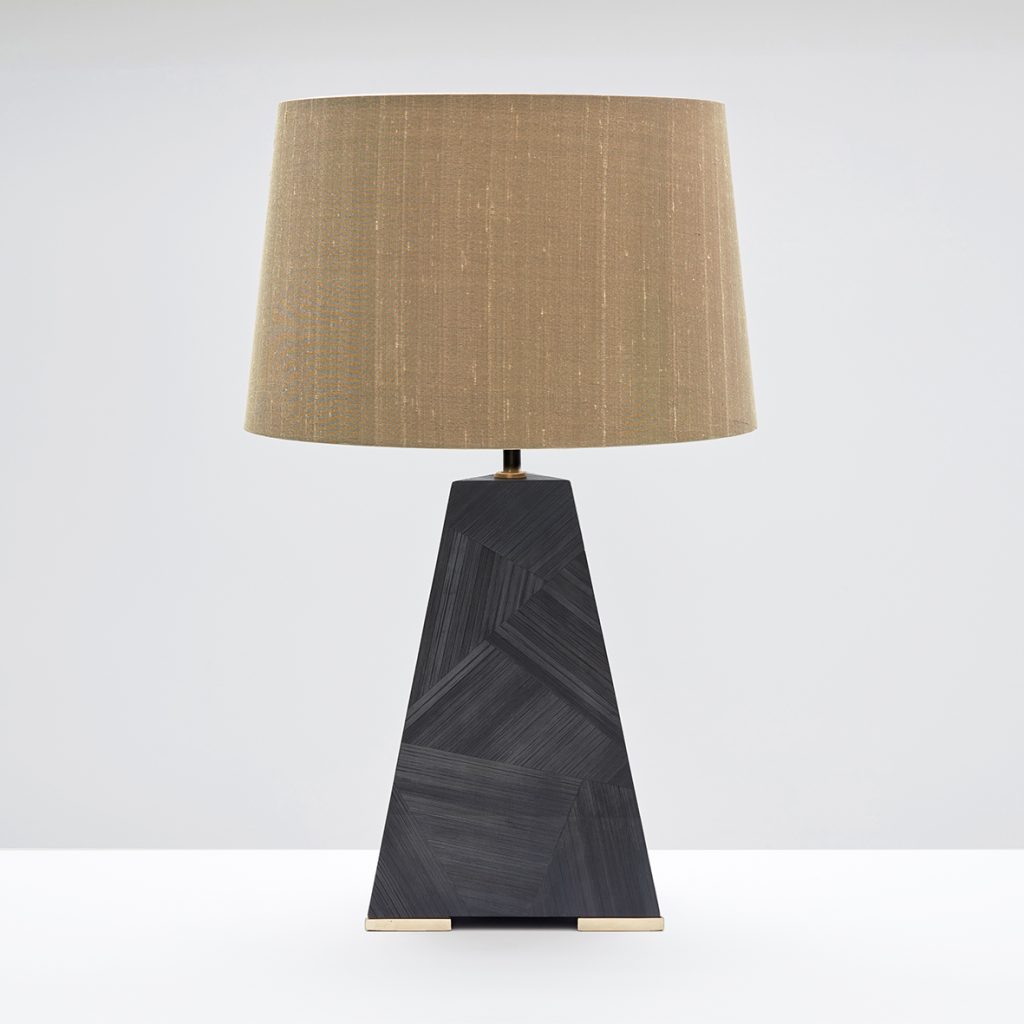 Pyramid lamp in ebony straw marquetry