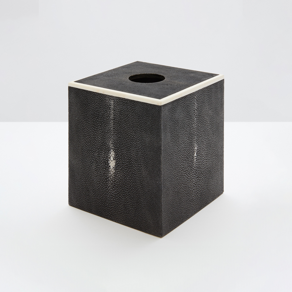 Tissue Box Cover, Black Shagreen & Bone Tissue