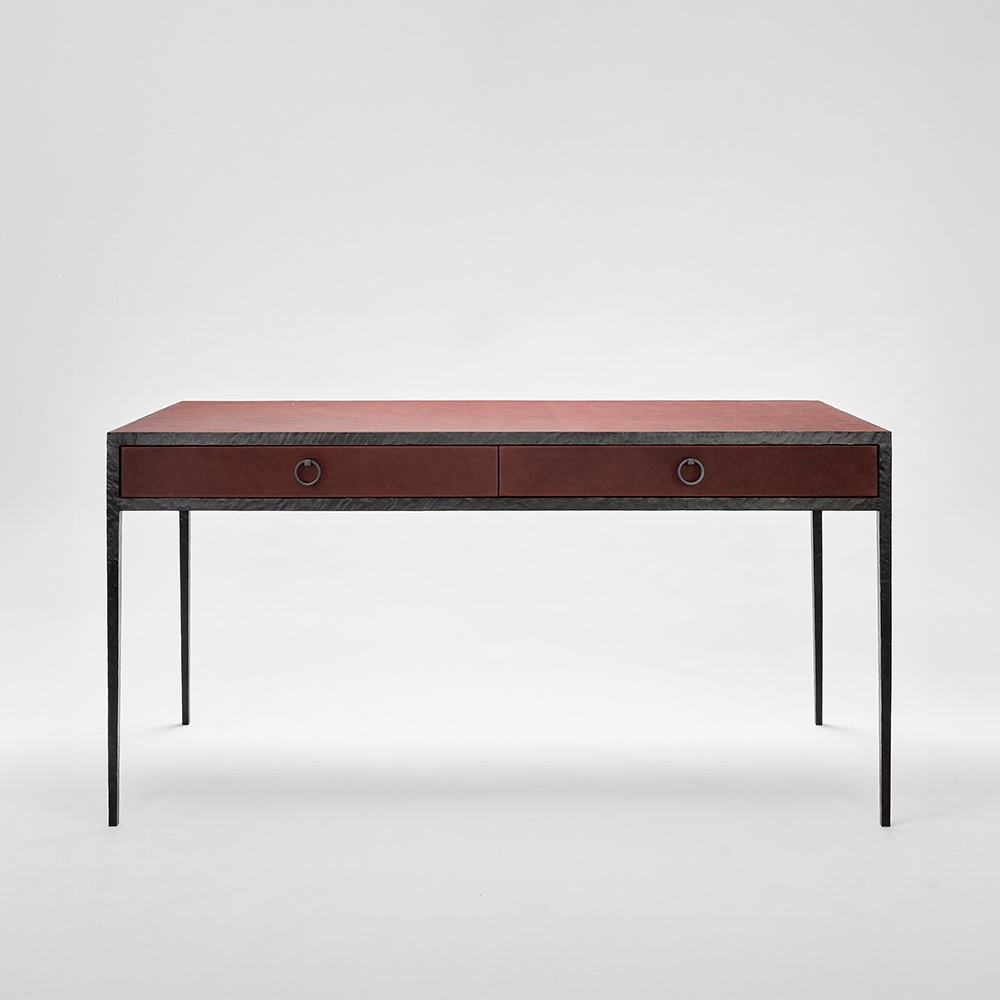 Frank Desk, Leather, Hammered Steel