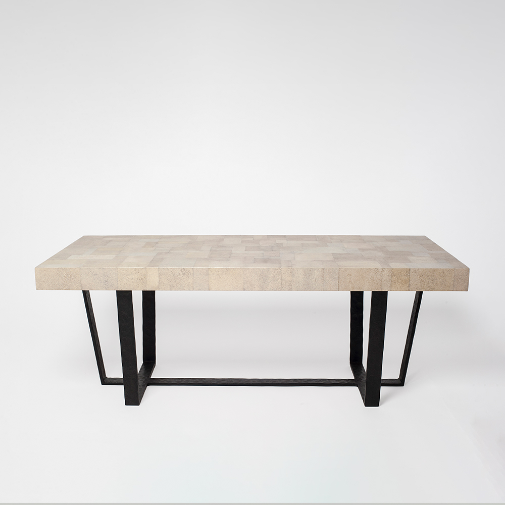 Coffee Table, Shagreen & Blackened Hammered Steel