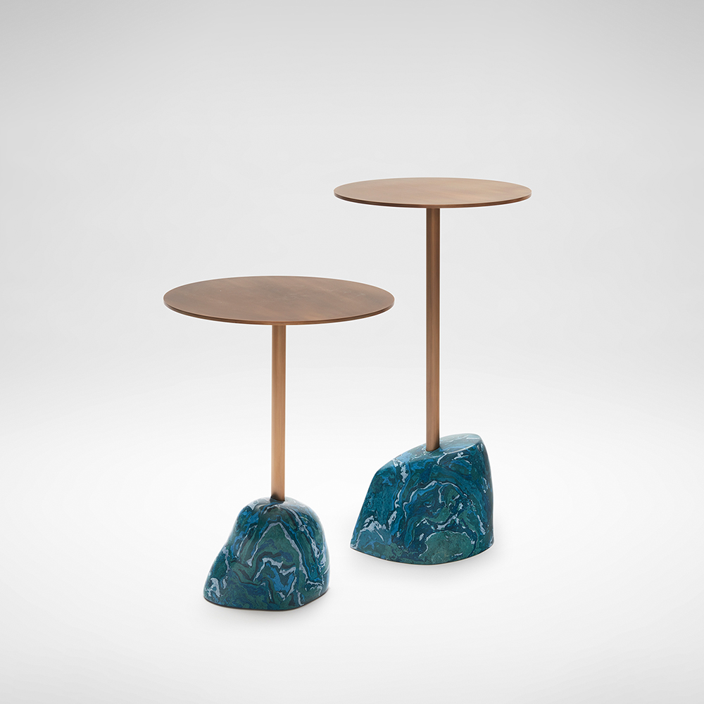 Scagliola Side Tables, Antiqued Brass