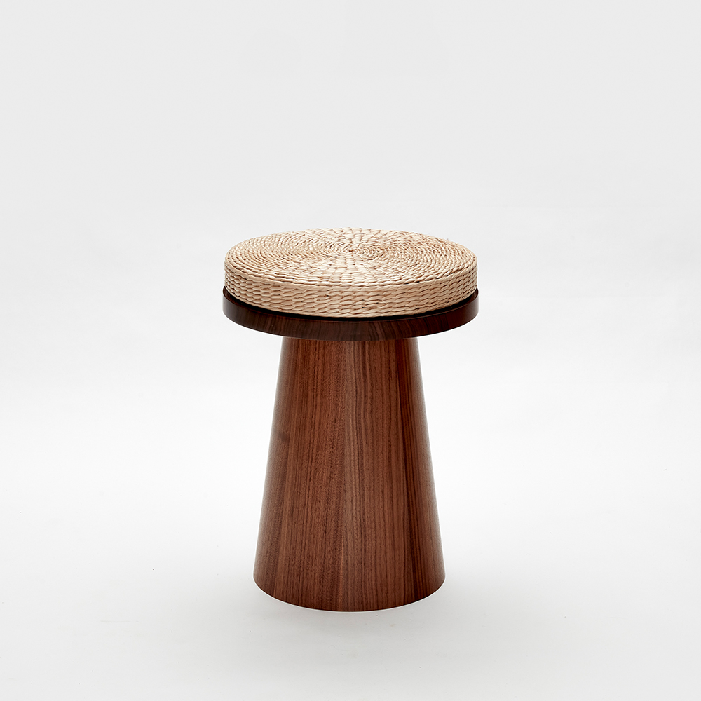 Side Table, Walnut, Woven Top