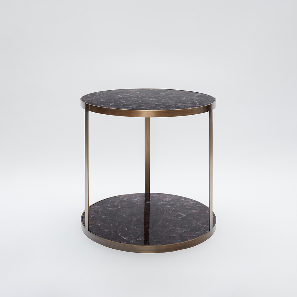 Circular Side Table, Violet
Oyster Shell & Antiqued Brass